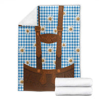 Traditional German Costume - Lederhosen Blanket Blue Plaid Pattern with Edelweiss Flowers