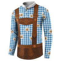 Traditional German Costume - Lederhosen Button Sweatshirt Blue Plaid Pattern with Edelweiss Flowers - Wonder Print Shop