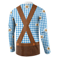 Traditional German Costume - Lederhosen Button Sweatshirt Blue Plaid Pattern with Edelweiss Flowers - Wonder Print Shop