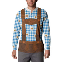Traditional German Costume - Lederhosen Button Sweatshirt Blue Plaid Pattern with Edelweiss Flowers - Wonder Print Shop