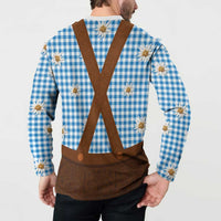 Traditional German Costume - Lederhosen Button Sweatshirt Blue Plaid Pattern with Edelweiss Flowers - Wonder Print Shop