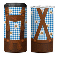 Traditional German Costume - Lederhosen 4 in 1 Can Cooler Tumbler Blue Plaid Pattern with Edelweiss Flowers - Wonder Print Shop