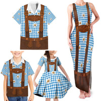 Traditional German Costume - Lederhosen Family Matching Tank Maxi Dress and Hawaiian Shirt Blue Plaid Pattern with Edelweiss Flowers - Wonder Print Shop