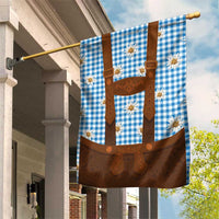 Traditional German Costume - Lederhosen Garden Flag Blue Plaid Pattern with Edelweiss Flowers - Wonder Print Shop