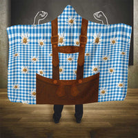 Traditional German Costume - Lederhosen Hooded Blanket Blue Plaid Pattern with Edelweiss Flowers - Wonder Print Shop