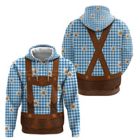 Traditional German Costume - Lederhosen Hoodie Blue Plaid Pattern with Edelweiss Flowers - Wonder Print Shop