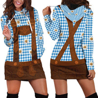 Traditional German Costume - Lederhosen Hoodie Dress Blue Plaid Pattern with Edelweiss Flowers - Wonder Print Shop