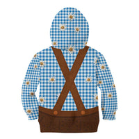 Traditional German Costume - Lederhosen Kid Hoodie Blue Plaid Pattern with Edelweiss Flowers - Wonder Print Shop