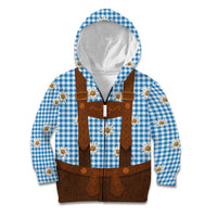 Traditional German Costume - Lederhosen Kid Hoodie Blue Plaid Pattern with Edelweiss Flowers - Wonder Print Shop