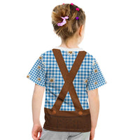 Traditional German Costume - Lederhosen Kid T Shirt Blue Plaid Pattern with Edelweiss Flowers - Wonder Print Shop