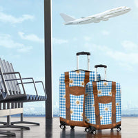 Traditional German Costume - Lederhosen Luggage Cover Blue Plaid Pattern with Edelweiss Flowers - Wonder Print Shop