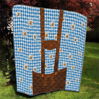 Traditional German Costume - Lederhosen Quilt Blue Plaid Pattern with Edelweiss Flowers - Wonder Print Shop