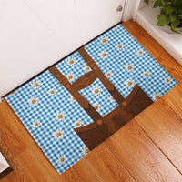 Traditional German Costume - Lederhosen Rubber Doormat Blue Plaid Pattern with Edelweiss Flowers - Wonder Print Shop