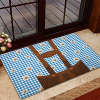 Traditional German Costume - Lederhosen Rubber Doormat Blue Plaid Pattern with Edelweiss Flowers - Wonder Print Shop
