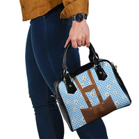 Traditional German Costume - Lederhosen Shoulder Handbag Blue Plaid Pattern with Edelweiss Flowers - Wonder Print Shop