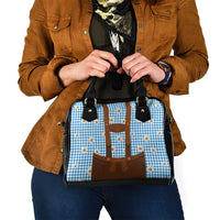 Traditional German Costume - Lederhosen Shoulder Handbag Blue Plaid Pattern with Edelweiss Flowers - Wonder Print Shop