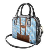Traditional German Costume - Lederhosen Shoulder Handbag Blue Plaid Pattern with Edelweiss Flowers - Wonder Print Shop