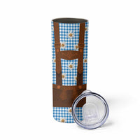 Traditional German Costume - Lederhosen Skinny Tumbler Blue Plaid Pattern with Edelweiss Flowers - Wonder Print Shop