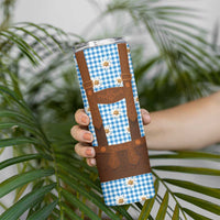 Traditional German Costume - Lederhosen Skinny Tumbler Blue Plaid Pattern with Edelweiss Flowers - Wonder Print Shop