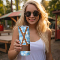 Traditional German Costume - Lederhosen Skinny Tumbler Blue Plaid Pattern with Edelweiss Flowers - Wonder Print Shop