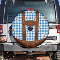 Traditional German Costume - Lederhosen Spare Tire Cover Blue Plaid Pattern with Edelweiss Flowers - Wonder Print Shop