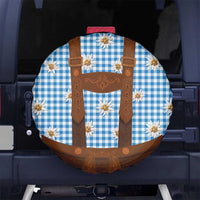 Traditional German Costume - Lederhosen Spare Tire Cover Blue Plaid Pattern with Edelweiss Flowers - Wonder Print Shop