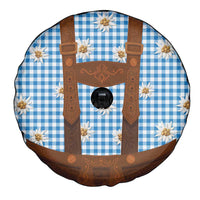 Traditional German Costume - Lederhosen Spare Tire Cover Blue Plaid Pattern with Edelweiss Flowers - Wonder Print Shop