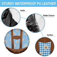 Traditional German Costume - Lederhosen Spare Tire Cover Blue Plaid Pattern with Edelweiss Flowers - Wonder Print Shop