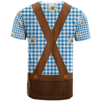 Traditional German Costume - Lederhosen T Shirt Blue Plaid Pattern with Edelweiss Flowers - Wonder Print Shop