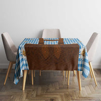 Traditional German Costume - Lederhosen Tablecloth Blue Plaid Pattern with Edelweiss Flowers - Wonder Print Shop