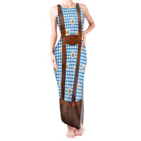 Traditional German Costume - Lederhosen Tank Maxi Dress Blue Plaid Pattern with Edelweiss Flowers - Wonder Print Shop