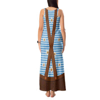 Traditional German Costume - Lederhosen Tank Maxi Dress Blue Plaid Pattern with Edelweiss Flowers - Wonder Print Shop
