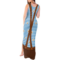 Traditional German Costume - Lederhosen Tank Maxi Dress Blue Plaid Pattern with Edelweiss Flowers - Wonder Print Shop
