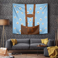 Traditional German Costume - Lederhosen Tapestry Blue Plaid Pattern with Edelweiss Flowers - Wonder Print Shop