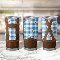 Traditional German Costume - Lederhosen Tumbler Cup Blue Plaid Pattern with Edelweiss Flowers - Wonder Print Shop