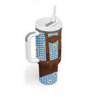 Traditional German Costume - Lederhosen Tumbler With Handle Blue Plaid Pattern with Edelweiss Flowers - Wonder Print Shop