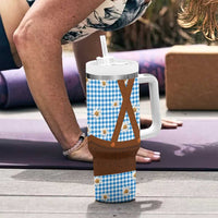 Traditional German Costume - Lederhosen Tumbler With Handle Blue Plaid Pattern with Edelweiss Flowers - Wonder Print Shop