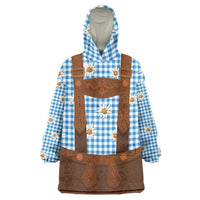 Traditional German Costume - Lederhosen Wearable Blanket Hoodie Blue Plaid Pattern with Edelweiss Flowers - Wonder Print Shop
