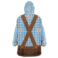 Traditional German Costume - Lederhosen Wearable Blanket Hoodie Blue Plaid Pattern with Edelweiss Flowers - Wonder Print Shop