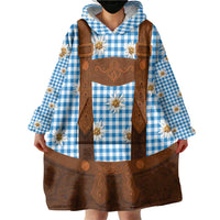 Traditional German Costume - Lederhosen Wearable Blanket Hoodie Blue Plaid Pattern with Edelweiss Flowers - Wonder Print Shop