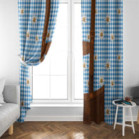 Traditional German Costume - Lederhosen Window Curtain Blue Plaid Pattern with Edelweiss Flowers - Wonder Print Shop