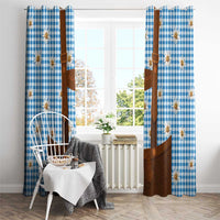 Traditional German Costume - Lederhosen Window Curtain Blue Plaid Pattern with Edelweiss Flowers - Wonder Print Shop