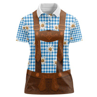 Traditional German Costume - Lederhosen Women Polo Shirt Blue Plaid Pattern with Edelweiss Flowers - Wonder Print Shop