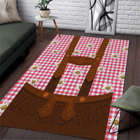 Traditional German Costume - Lederhosen Area Rug Red Plaid Pattern with Edelweiss Flowers - Wonder Print Shop