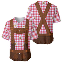 Traditional German Costume - Lederhosen Baseball Jersey Red Plaid Pattern with Edelweiss Flowers - Wonder Print Shop