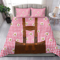 Traditional German Costume - Lederhosen Bedding Set Red Plaid Pattern with Edelweiss Flowers - Wonder Print Shop