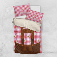 Traditional German Costume - Lederhosen Bedding Set Red Plaid Pattern with Edelweiss Flowers - Wonder Print Shop