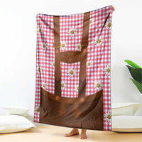 Traditional German Costume - Lederhosen Blanket Red Plaid Pattern with Edelweiss Flowers