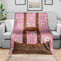 Traditional German Costume - Lederhosen Blanket Red Plaid Pattern with Edelweiss Flowers