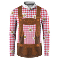 Traditional German Costume - Lederhosen Button Sweatshirt Red Plaid Pattern with Edelweiss Flowers - Wonder Print Shop